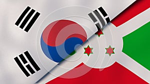 The flags of South Korea and Burundi. News, reportage, business background. 3d illustration