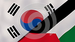 The flags of South Korea and Palestine. News, reportage, business background. 3d illustration