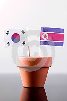 Flags of southkorea and northkorea photo