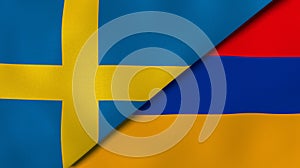 The flags of Sweden and Armenia. News, reportage, business background. 3d illustration
