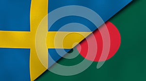 The flags of Sweden and Bangladesh. News, reportage, business background. 3d illustration