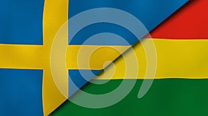 The flags of Sweden and Bolivia. News, reportage, business background. 3d illustration