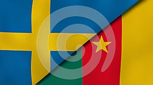 The flags of Sweden and Cameroon. News, reportage, business background. 3d illustration