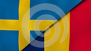 The flags of Sweden and Chad. News, reportage, business background. 3d illustration