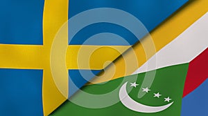 The flags of Sweden and Comoros. News, reportage, business background. 3d illustration