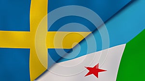 The flags of Sweden and Djibouti. News, reportage, business background. 3d illustration