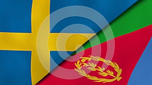 The flags of Sweden and Eritrea. News, reportage, business background. 3d illustration