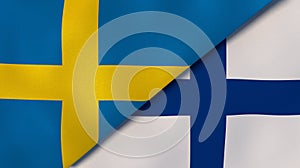 The flags of Sweden and Finland. News, reportage, business background. 3d illustration