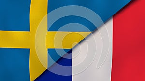 The flags of Sweden and France. News, reportage, business background. 3d illustration