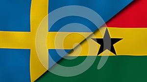 The flags of Sweden and Ghana. News, reportage, business background. 3d illustration