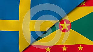 The flags of Sweden and Grenada. News, reportage, business background. 3d illustration