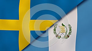 The flags of Sweden and Guatemala. News, reportage, business background. 3d illustration