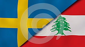 The flags of Sweden and Lebanon. News, reportage, business background. 3d illustration