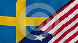 The flags of Sweden and Liberia. News, reportage, business background. 3d illustration