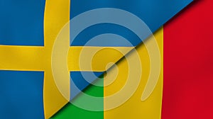 The flags of Sweden and Mali. News, reportage, business background. 3d illustration