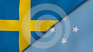 The flags of Sweden and Micronesia. News, reportage, business background. 3d illustration