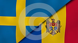 The flags of Sweden and Moldova. News, reportage, business background. 3d illustration