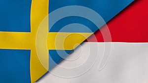 The flags of Sweden and Monaco. News, reportage, business background. 3d illustration