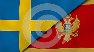 The flags of Sweden and Montenegro. News, reportage, business background. 3d illustration
