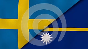 The flags of Sweden and Nauru. News, reportage, business background. 3d illustration