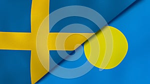 The flags of Sweden and Palau. News, reportage, business background. 3d illustration