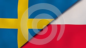 The flags of Sweden and Poland. News, reportage, business background. 3d illustration