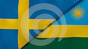 The flags of Sweden and Rwanda. News, reportage, business background. 3d illustration
