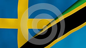 The flags of Sweden and Tanzania. News, reportage, business background. 3d illustration