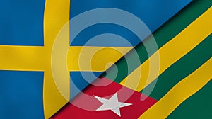 The flags of Sweden and Togo. News, reportage, business background. 3d illustration