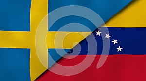 The flags of Sweden and Venezuela. News, reportage, business background. 3d illustration