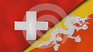 The flags of Switzerland and Bhutan. News, reportage, business background. 3d illustration