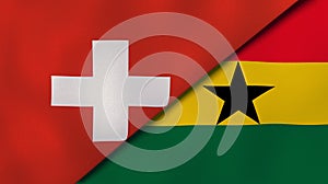 The flags of Switzerland and Ghana. News, reportage, business background. 3d illustration