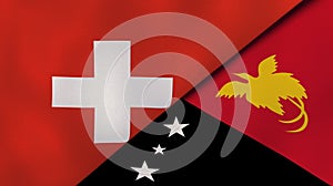 The flags of Switzerland and Papua New Guinea. News, reportage, business background. 3d illustration