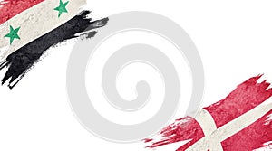 Flags of Syria and Denmark on white background