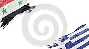 Flags of Syria and Greece on white background