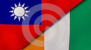 The flags of Taiwan and Ivory Coast. News, reportage, business background. 3d illustration