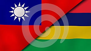 The flags of Taiwan and Mauritius. News, reportage, business background. 3d illustration