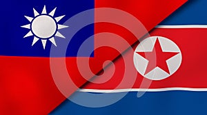 The flags of Taiwan and North Korea. News, reportage, business background. 3d illustration