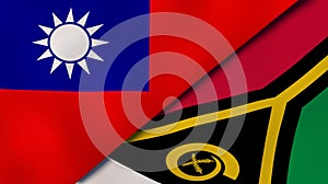 The flags of Taiwan and Vanuatu. News, reportage, business background. 3d illustration