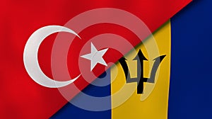 The flags of Turkey and Barbados. News, reportage, business background. 3d illustration