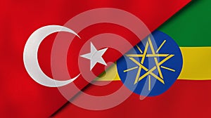 The flags of Turkey and Ethiopia. News, reportage, business background. 3d illustration