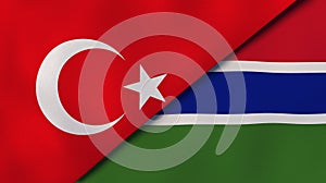 The flags of Turkey and Gambia. News, reportage, business background. 3d illustration