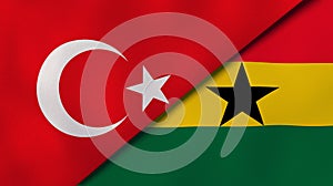 The flags of Turkey and Ghana. News, reportage, business background. 3d illustration
