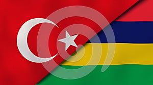The flags of Turkey and Mauritius. News, reportage, business background. 3d illustration