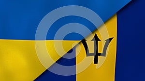 The flags of Ukraine and Barbados. News, reportage, business background. 3d illustration