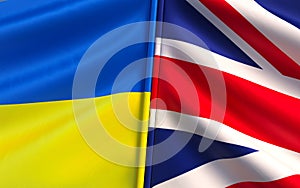 Flags of Ukraine and Great Britain. European Union. Blue and yellow flag. State symbols. Sovereign state. Independent Ukraine. 3D