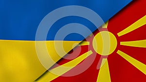 The flags of Ukraine and Macedonia. News, reportage, business background. 3d illustration