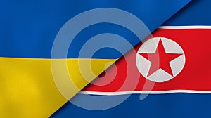 The flags of Ukraine and North Korea. News, reportage, business background. 3d illustration