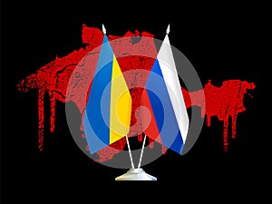 Flags of Ukraine and Russia on Crimea background