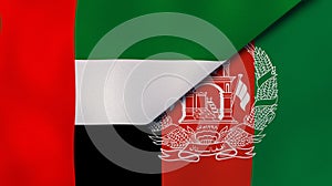 The flags of United Arab Emirates and Afghanistan. News, reportage, business background. 3d illustration